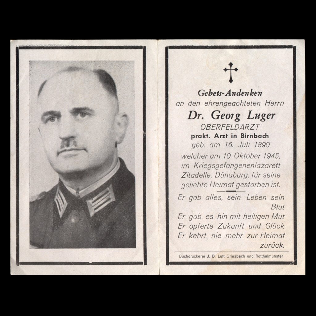 Sterbebilde Dr. Georg Luger 10 Oktober 1945