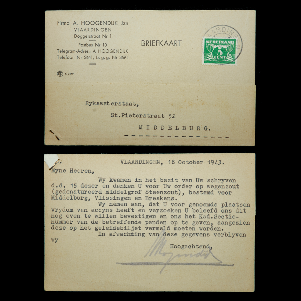 Brief A. Hoogendijk Vlaardingen 1943