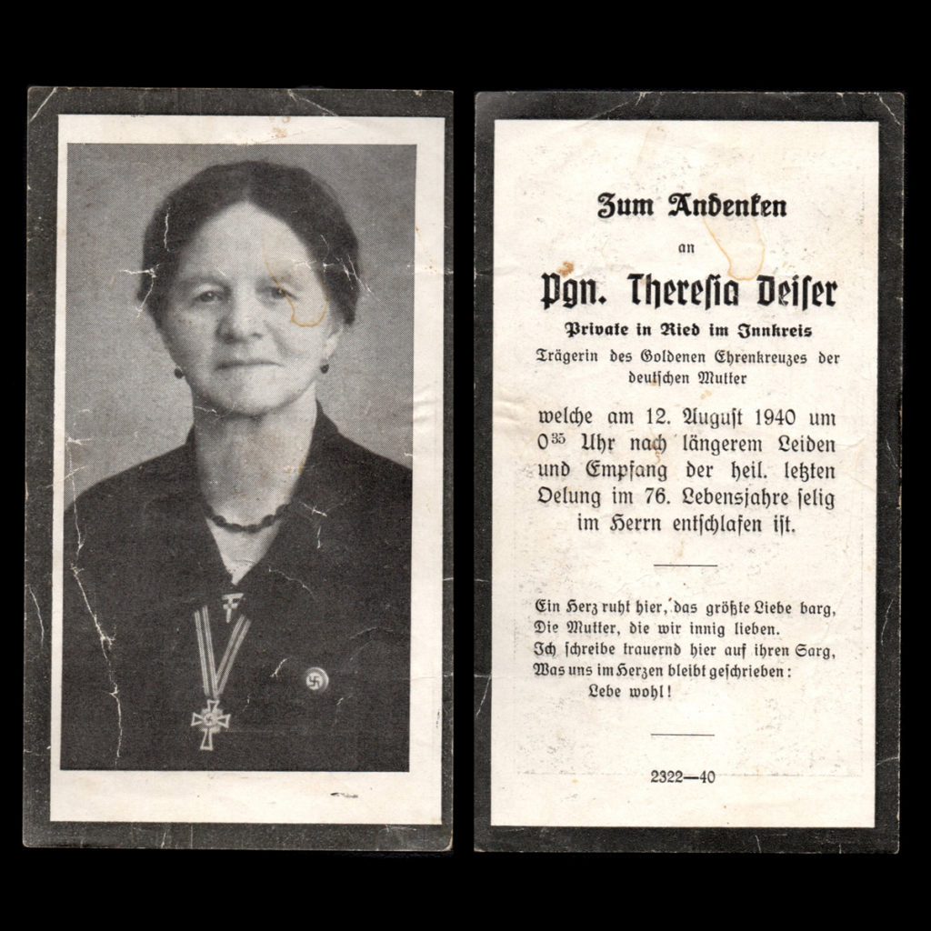 Sterbebilde Theresia Reifer 12. August 1940