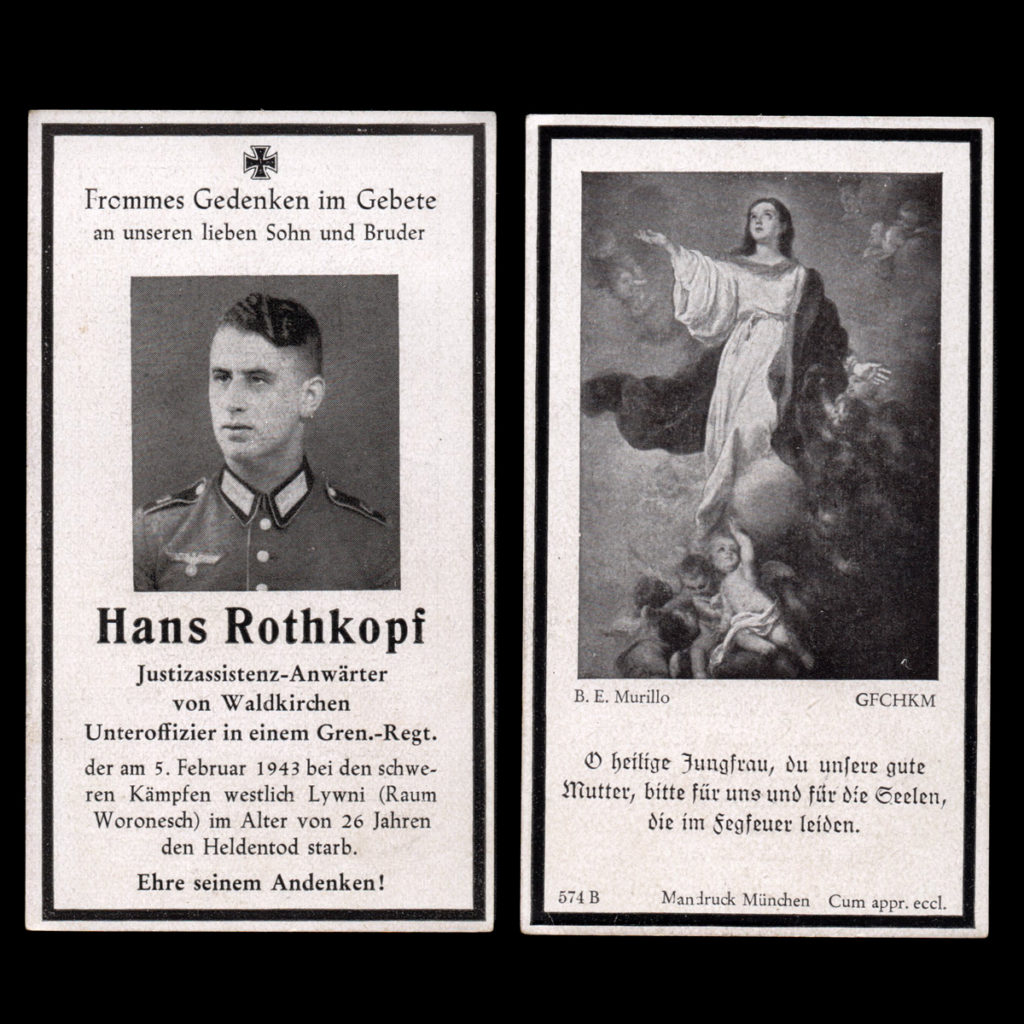 Sterbebilde Hans Rothkopf 5. Februar 1943