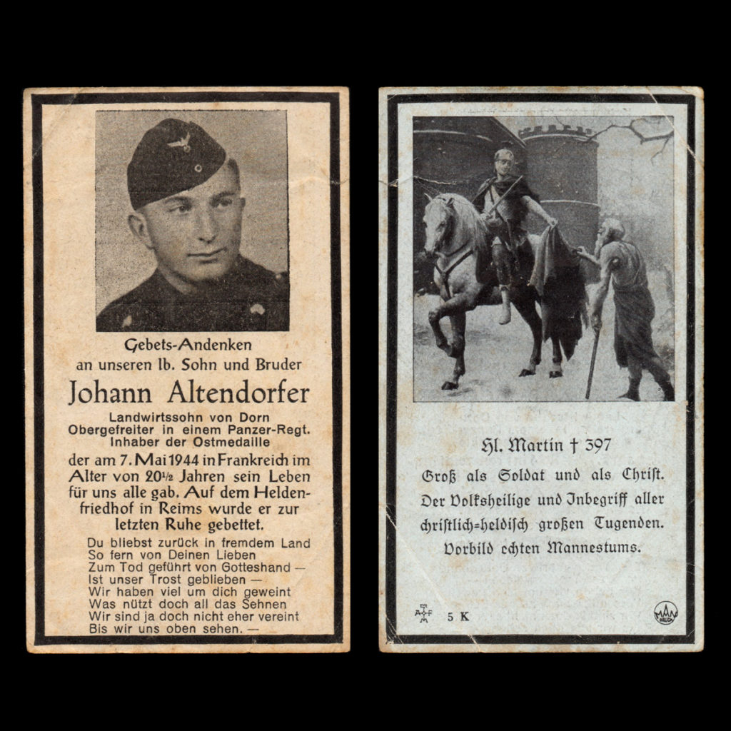 Sterbebilde Johann Altendorfer 7. Mai 1944