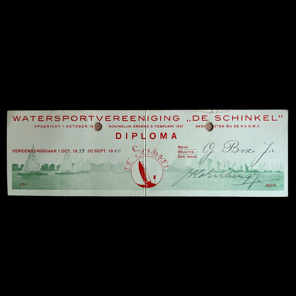 Diploma Watersportvereeniging ‘De Schinkel’ 1939-1940