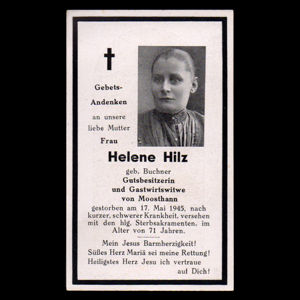 Sterbebilde Helene Hilz 17. Mai 1945