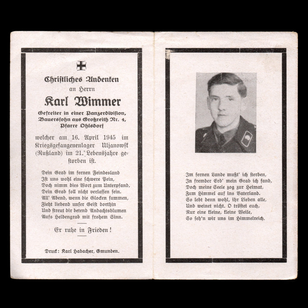 Sterbebilde Karl Wimmer 16. April 1945