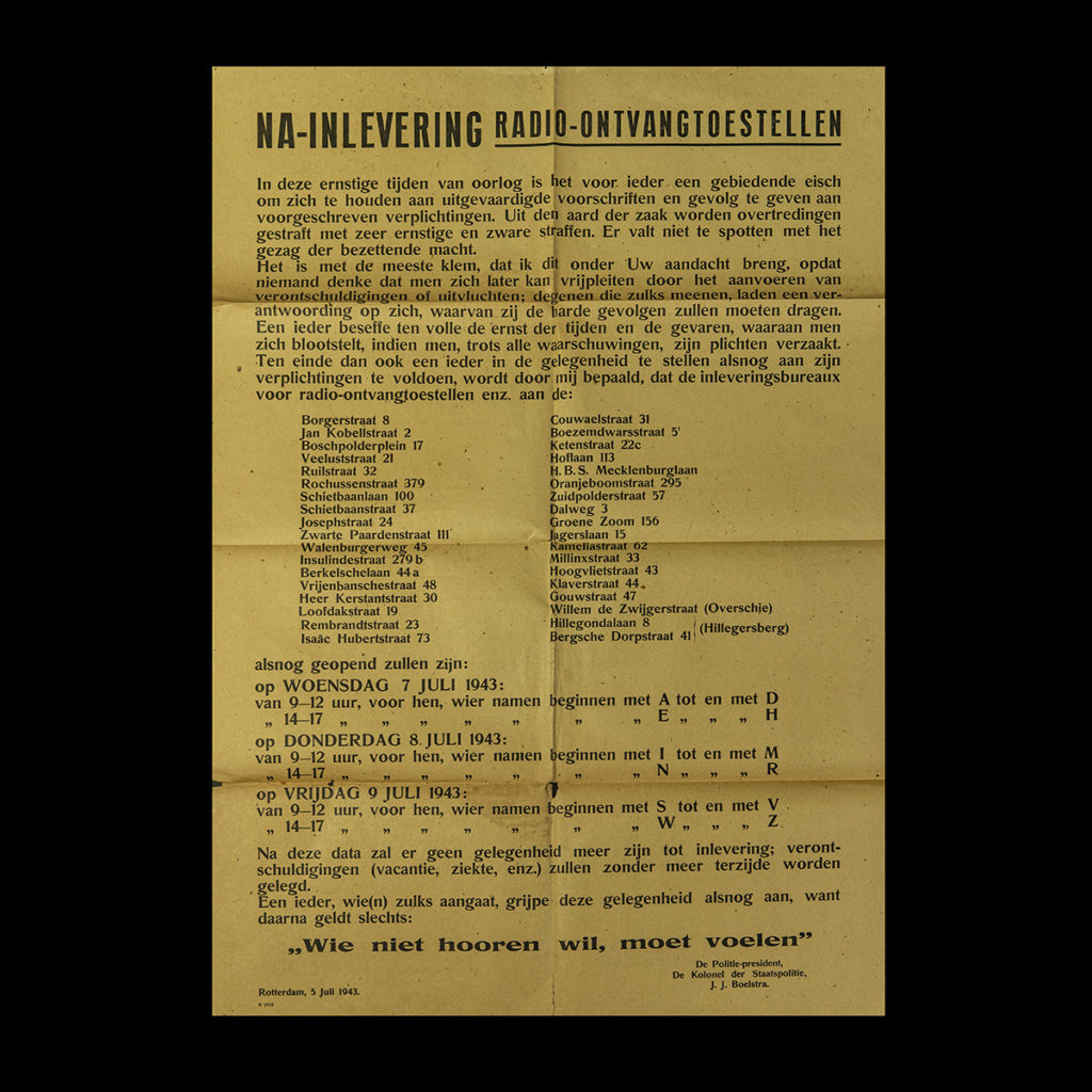Affiche Na-Inlevering Radio-Ontvangtoestellen 1943
