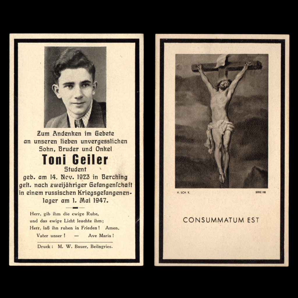 Sterbebilde Toni Geiler 1. Mai 1947
