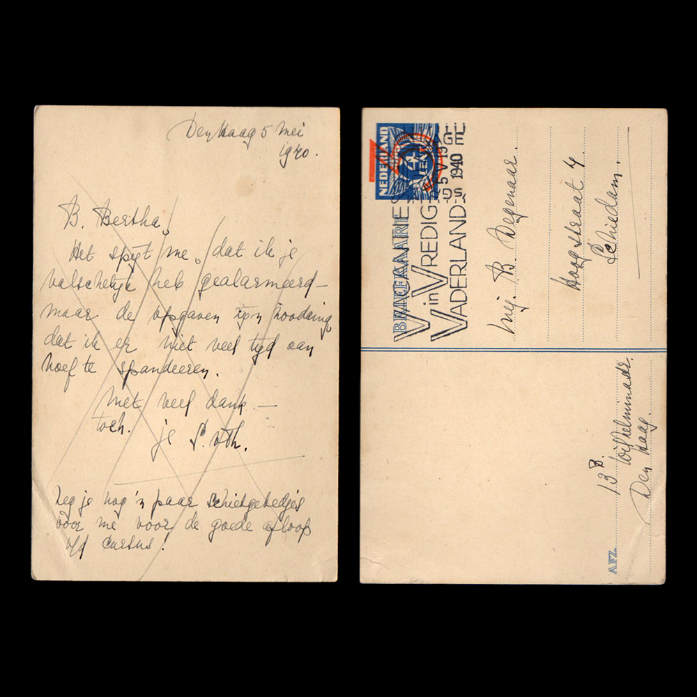 Briefkaart Den Haag 5 mei 1940