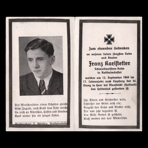 Sterbebilde Franz Karlstetter 12 September 1944 Maastricht