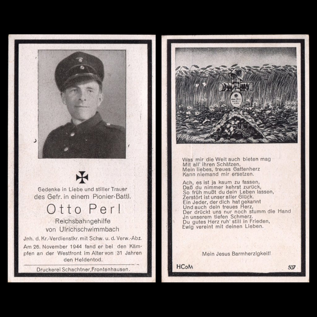 Sterbebilde Otto Perl 26 November 1944