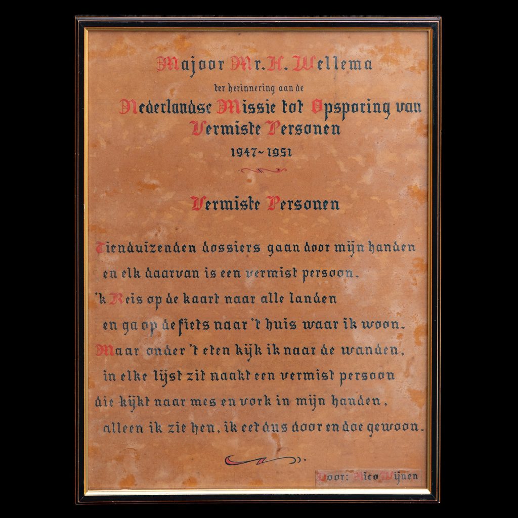 Herinnering aan de Nederlandse Missie tot Opsporing van Vermiste Personen 1947 – 1951