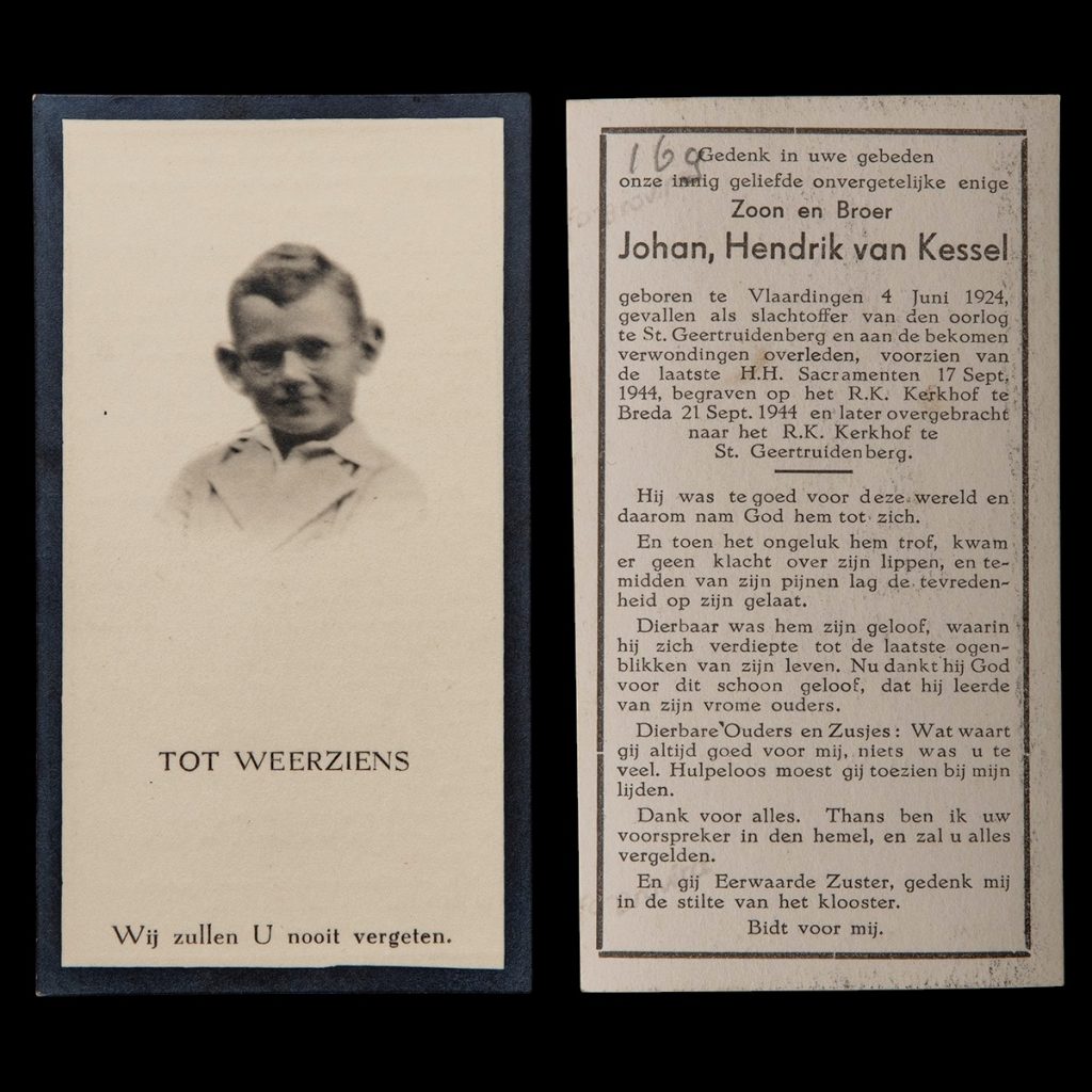 Bidprentje Johan Hendrik van Kessel (Vlaardingen 4 juni 1924 – Geertruidenberg 17 september 1944)