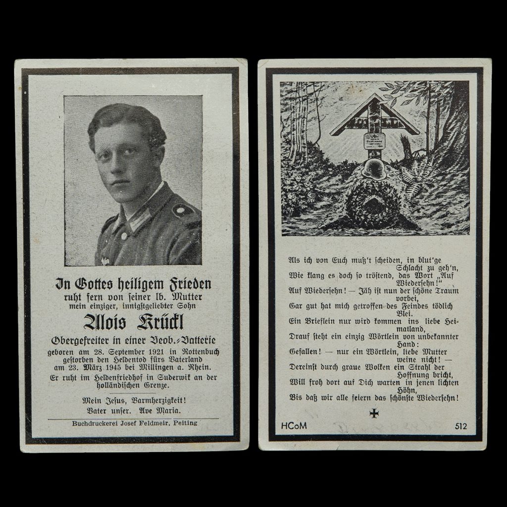 Bidprentje Allois Krüdl 28-3-1945 Millingen aan de Rijn