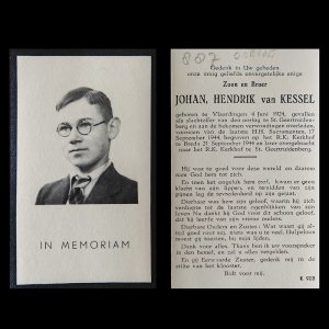Bidprentje van de geboren Vlaardinger Johan Hendrik van Kessel