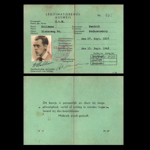 K.L.M. Legitimatiebewijs Verzetsman Hendrik Holleman