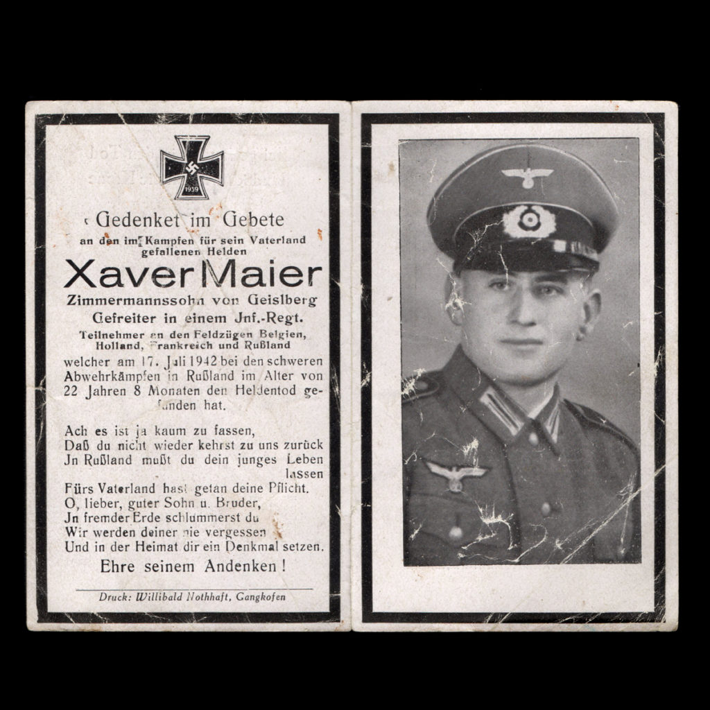 Sterbebilde Xavier Maier 17. Juli 1942