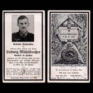 Sterbebilde Ludwig Mühlstraber 29. Oktober 1945
