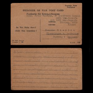 Prisoner of War post card Familie Riedlin Vlaardingen