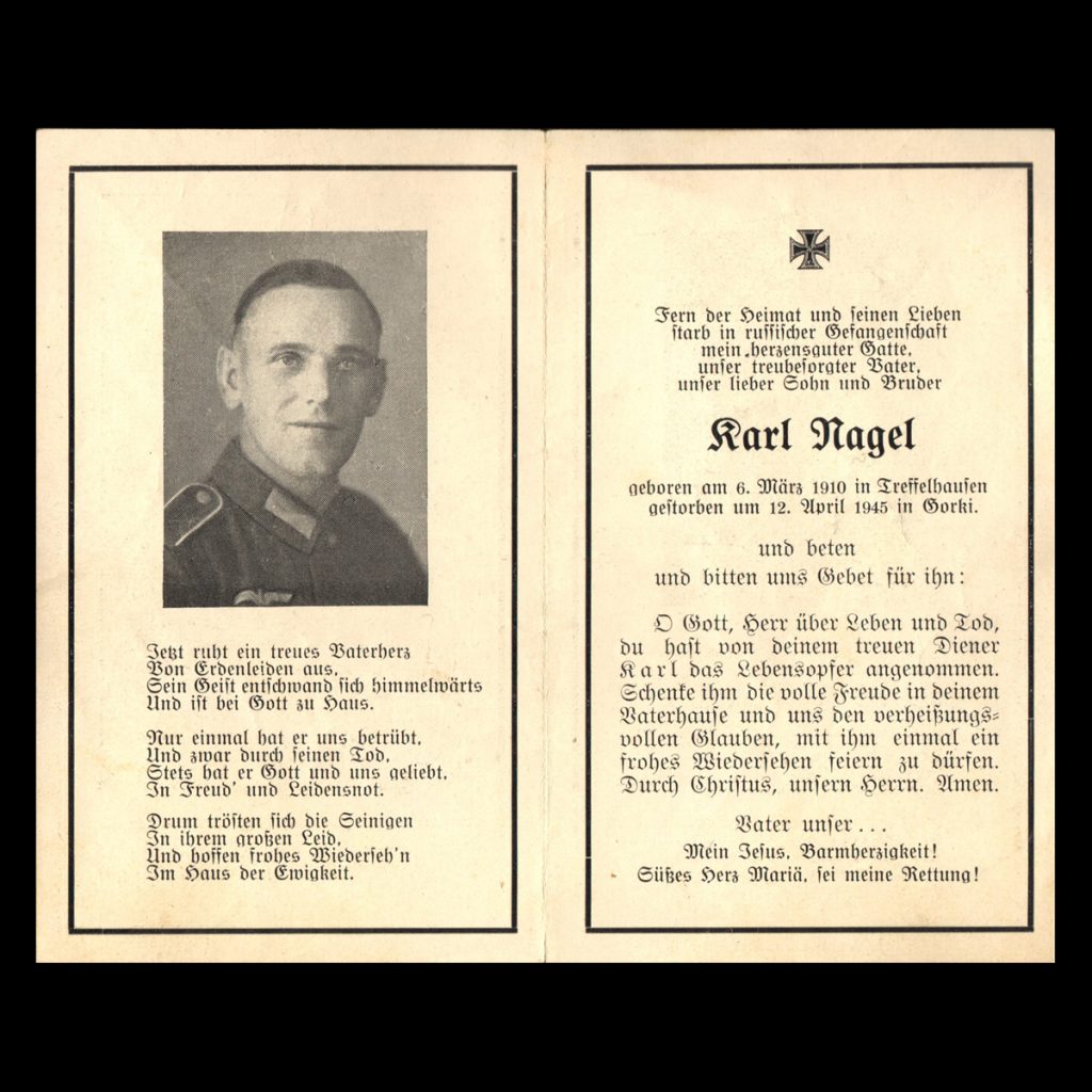 Sterbebilde Karl Nagel 12 Avril 1945 Gorki