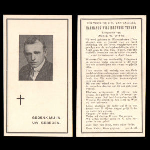 Bidprentje Harmanus Willibrordus Timmer 6 April 1945 Den Burg Texel