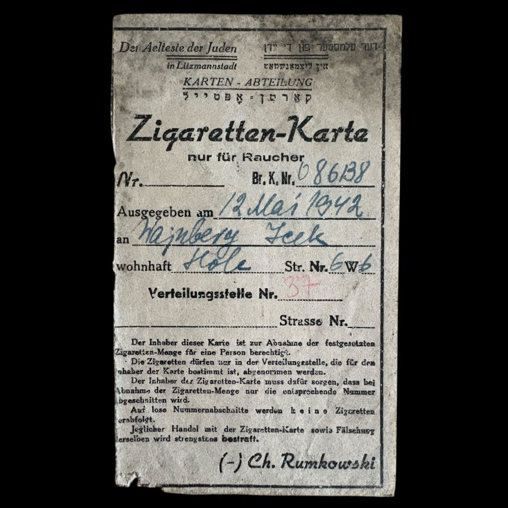 ‘Zigaretten-Karte’ op naam van Icek Wajnberg