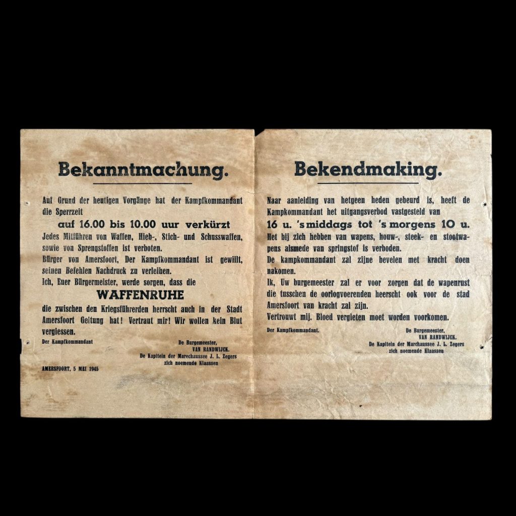 Bekanntmachung. Bekendmaking. Amersfoort 5 Mei 1945