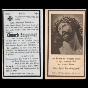 Sterbebilde Eduard Schommer 28. September 1942