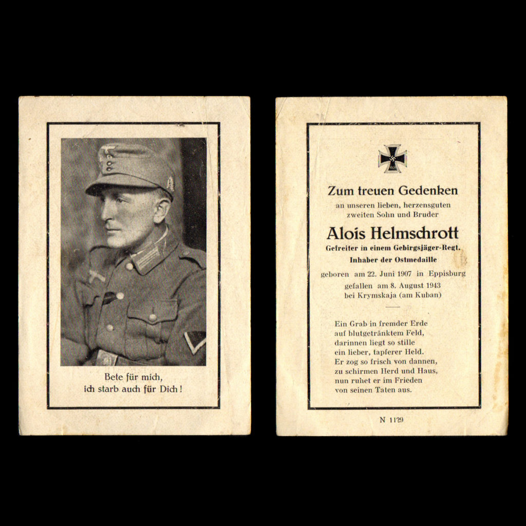 Sterbebilde Alois Helmschrott 8. August 1943