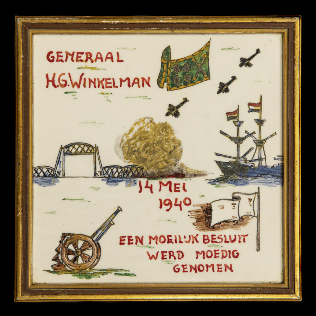 Generaal H.G. Winkelman 14 mei 1940 Een moeilijk besluit werd moedig genomen –  ingelijst door A.J. van Dorp, Hoogstraat 207 Vlaardingen