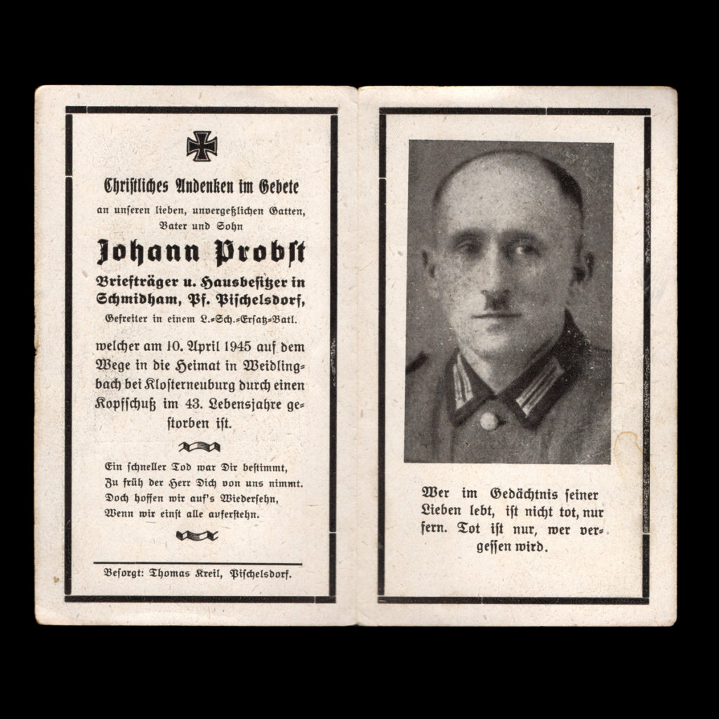 Sterbebilde Johann Probst 10. April 1945