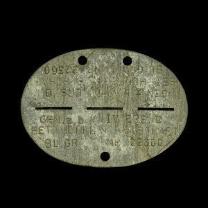 Erkennungsmarke GEN. z.b.V. IV ERS.D. BET HELFERINNENSCHAFT BL.GR. NR 22360