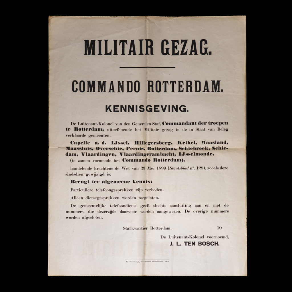 Affiche Militair Gezag Commando Rotterdam omstreeks 1939