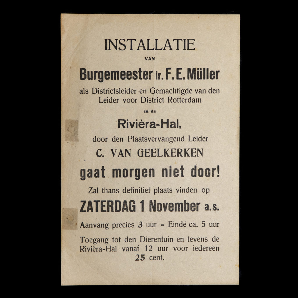 Pamflet Installatie Burgemeester ir. F.E. Müller Rotterdam