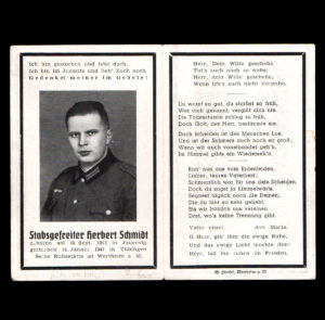 Sterbebilde Herbert Schmidt 31. Jänner 1947