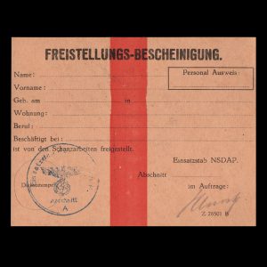 Freistellungs-Bescheinigung NSDAP Hoevelaken