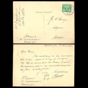 Brief Vlaardingen – Utrecht 18 maart 1942